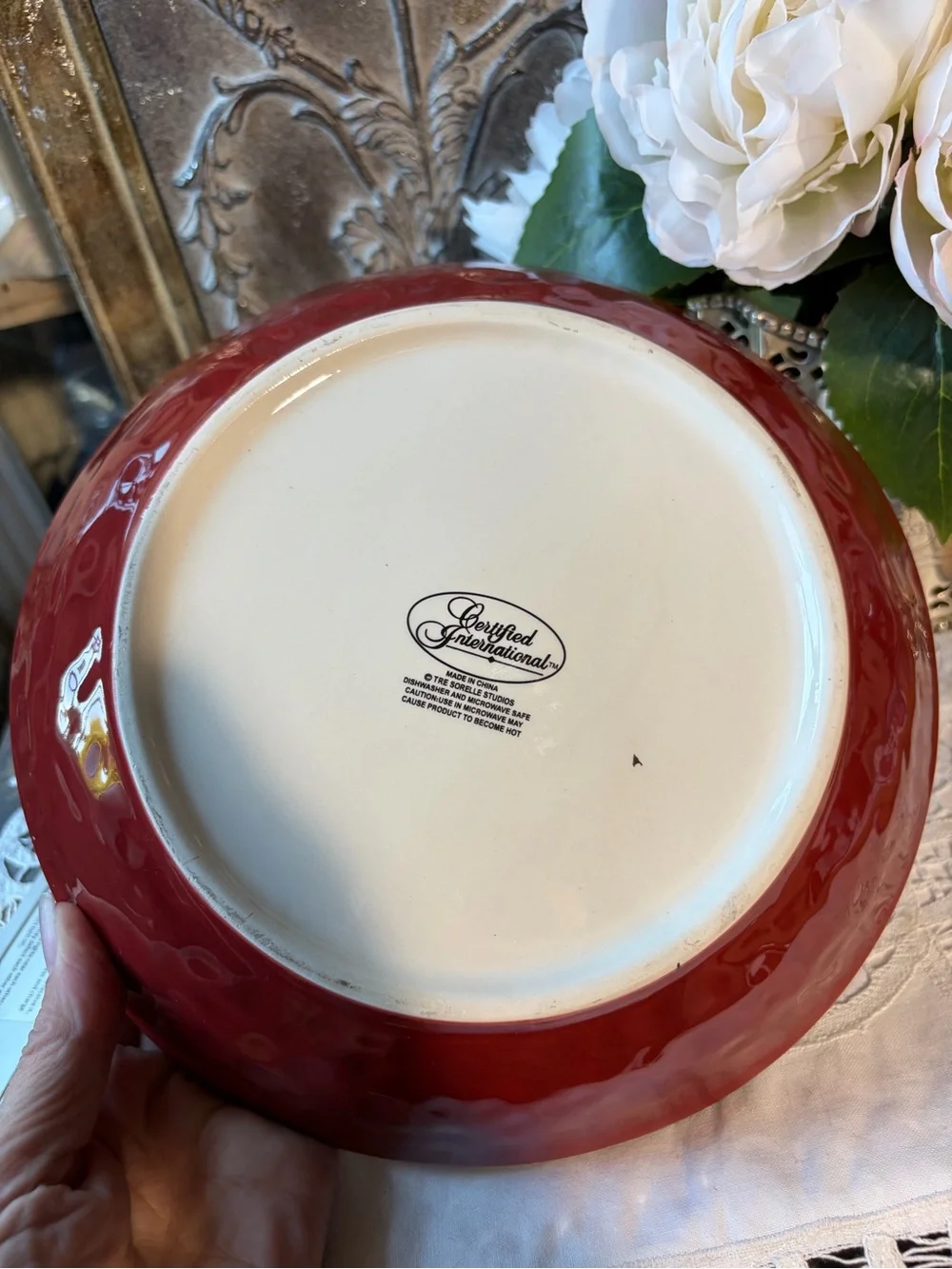 Certified international olive branch tomato ceramic serving bowl